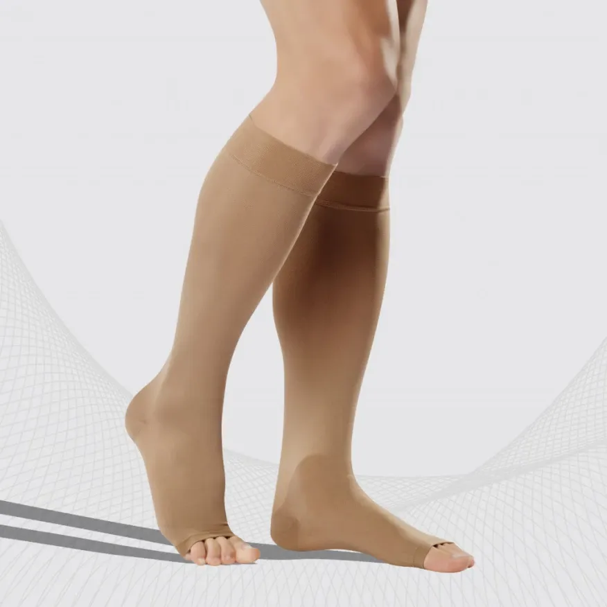Meditsiinilised elastsed kompressioonpõlvikud avatud varbaosaga, pehmed